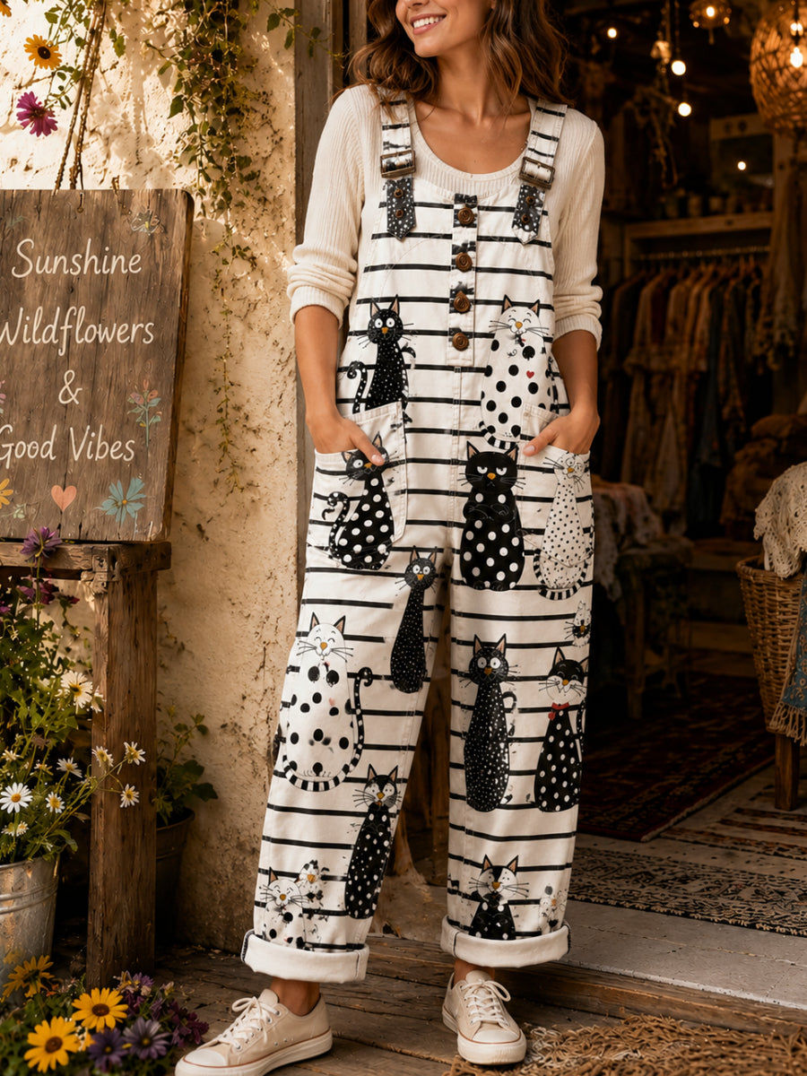 Women's Retro Art Print Cute Jumpsuit